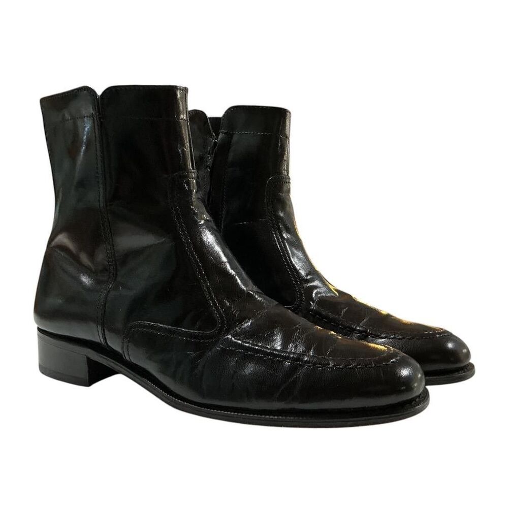Florsheim Essex Moc Toe Boots Mens 9.5 D Black Leather Side Zip Dress 17074